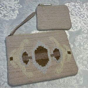America & Beyond Beaded Wristlet & Pouch Set Light Tan